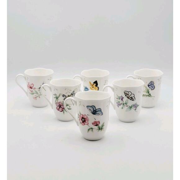 Lenox Butterfly Meadows Mugs Set of 6 Monarch Swallowtail & Eastern Tailed Blue - Picture 1 of 16